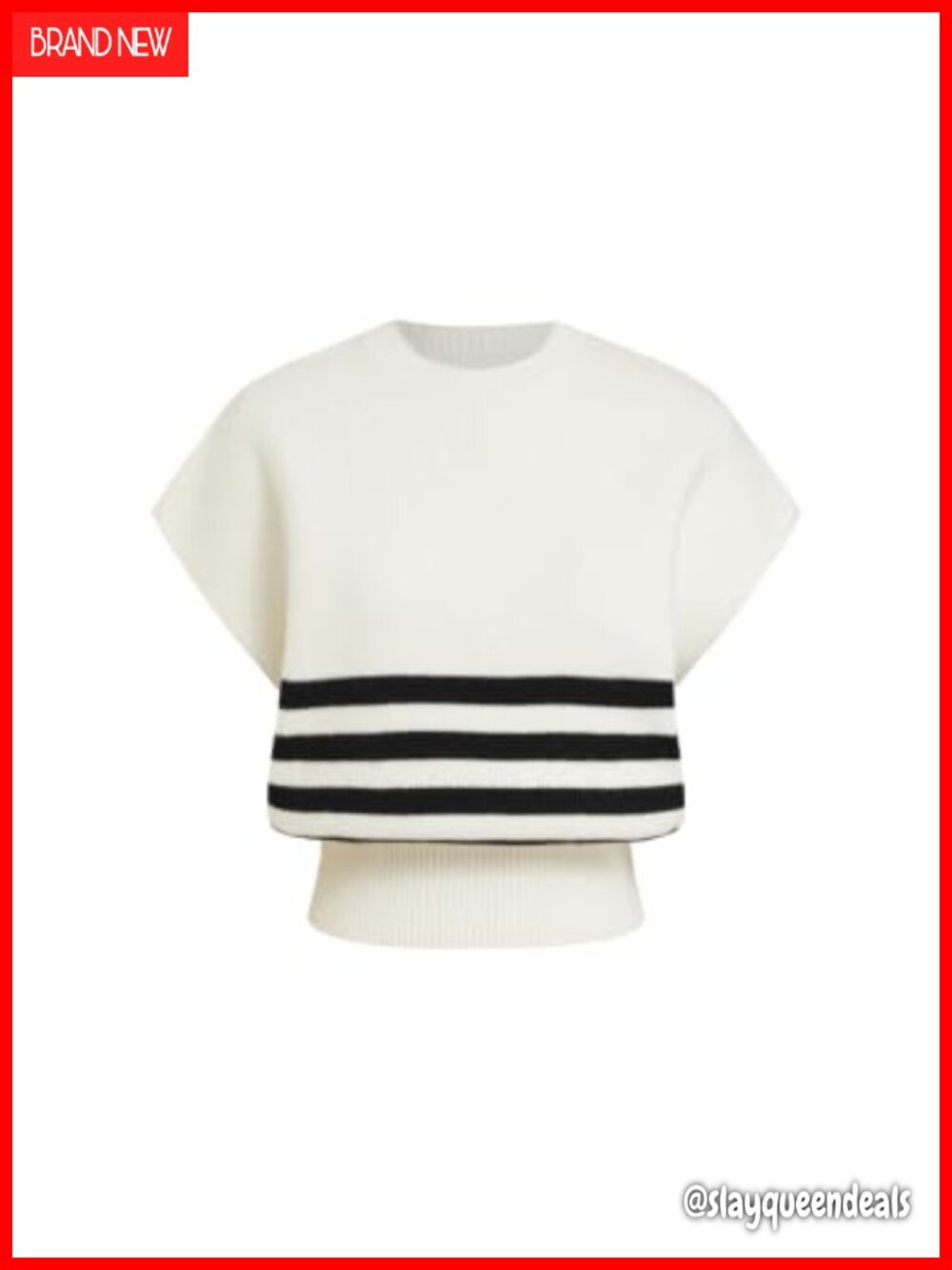 CIDER Women's Striped Sweater Vest Crew Neck Cap Sleeve Pullover Top